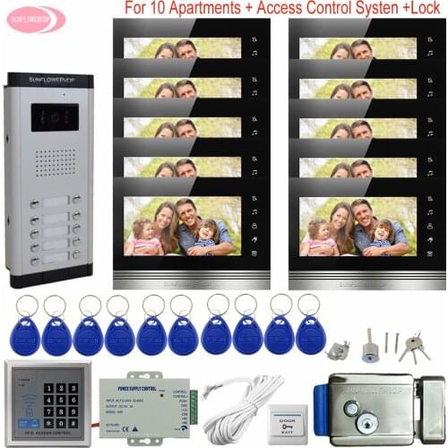Video Iintercom 10 Monitors Wired Home Video Intercom Video Intercom 10 Apartments Access Control Electronic Control Door Lock