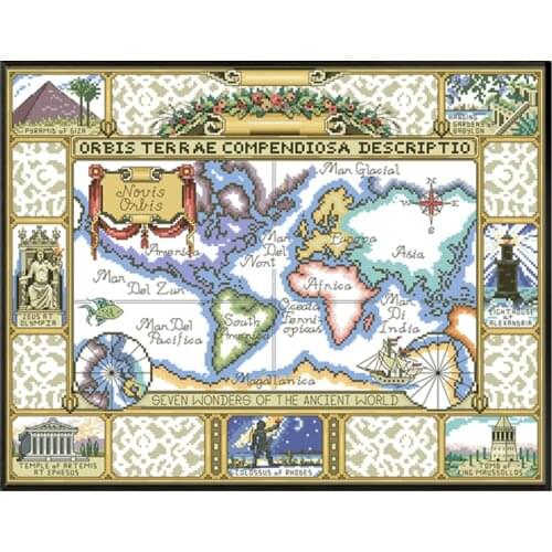 World Map Patterns Cross Stitch Printed Fabric Embroidery Needlework Kits 11CT 14CT DIY Crafts Home Decorations Canvas Paintings