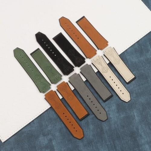 Top quality 25* 19mm Watch band accessories for Hublot strap leather with silicone strap series sports rubber watchband