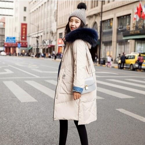 2019 winter new style down jacket women long style large wool collar fashion women coat over knee loose duck down lady clothes