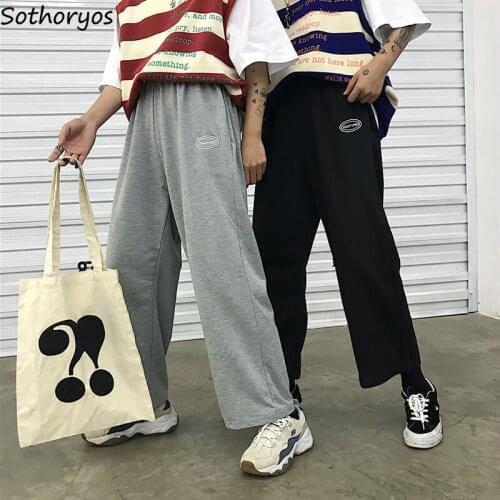 Women Pants Ankle-length Ins New Womens Wide Leg Trousers Letter Printed All-match Simple Harajuku Korean Style Daily Leisure