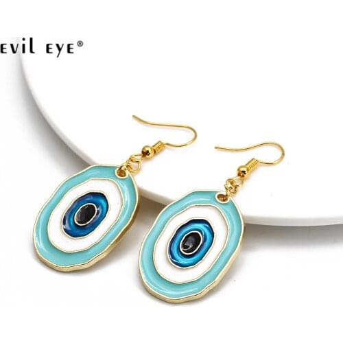 EVIL EYE Dropping Oil Turkish Evil Eye Drop Earrings Gold Color Alloy Dangle Earrings Fashion Jewelry for Women Girls BE183