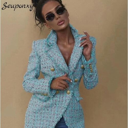 High Quality WomenS Fashion Plaid Elegant Coat 2021 Autumn Sexy Lapel Long Sleeve Double Breasted Casual Slim WomenS Coat