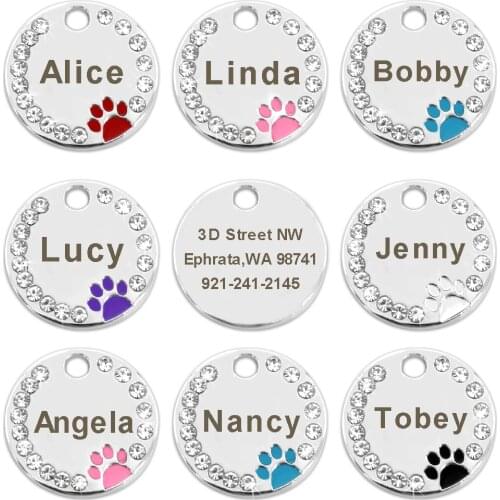6pcs/lot Pet Dog Cat ID Tags Blank Stainless Steel Round Paw Name Tag Dog Collar Accessories Pendant For Dogs Cats Anti-lost
