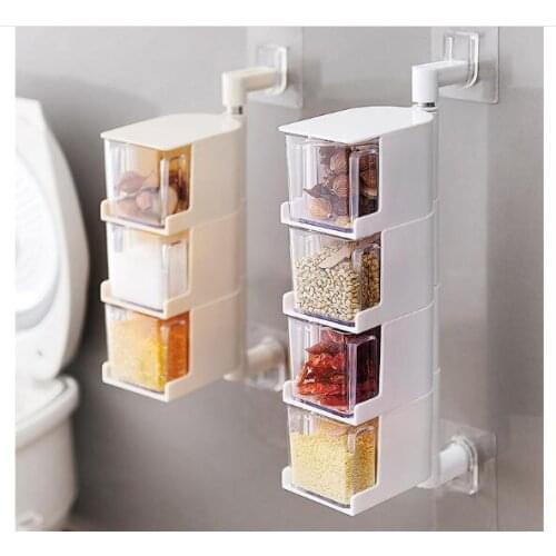 1PC Multi-Tier Rotating Wall Mount Spice Rack Seasoning Storage Box Jars Organizer Condiment Containers Kitchen Tools OK 0624