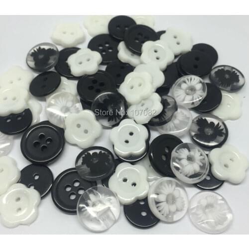 1000pcs/lot Black and White Mix Resin Buttons Round Flowers Sewing Accessories Button EMBELLISHMENTS Cardmaking 13-15mm