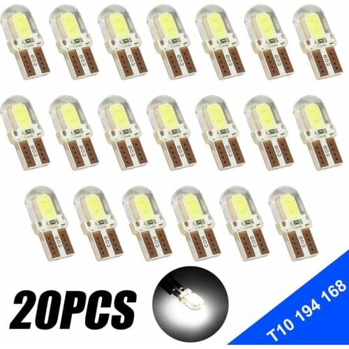 20Pcs Super White T10 194 168 W5W COB LED Dome License Plate Interior Light Blubs Dashboard lights Door light Map Lights
