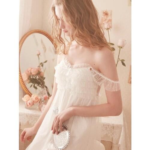 Free Shipping 2020 New Summer Princess Nightdress Womens Nightgown Lace Sleepwear Modal Pink and White Nightshirts Short Slip