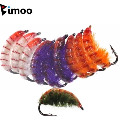 Bimoo 9PCS #10 Cezch Nymphs Trout Fishing Lure Bait Weighted Scud Bug Worm Fly Purple Orange White