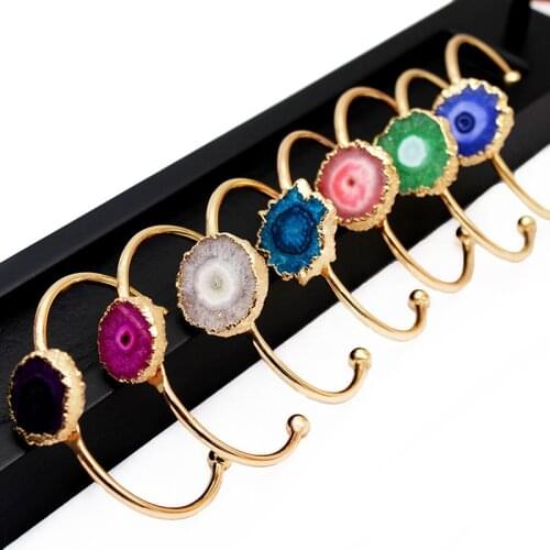 Natural Stone Chakra Crystal Healing Cuff Bangle Sunflower Golden Cuff Bracelet Purple Blue
