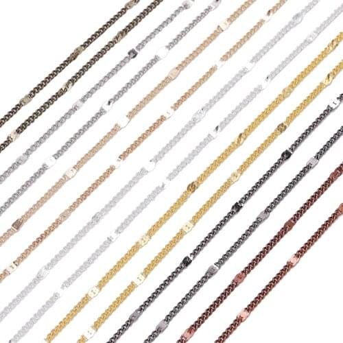 5m/lot Gold 1.3mm 1.6mm 2.0mm Link Chain Plated Brass Materials Bulk Necklace Chains For Jewelry Making Findings Supplies