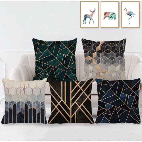Golden Stripe Series Cushion Cover Geometric Pattern Linen Pillow Cover Car Office Sofa Cushion Cover Marble pattern pillowcase