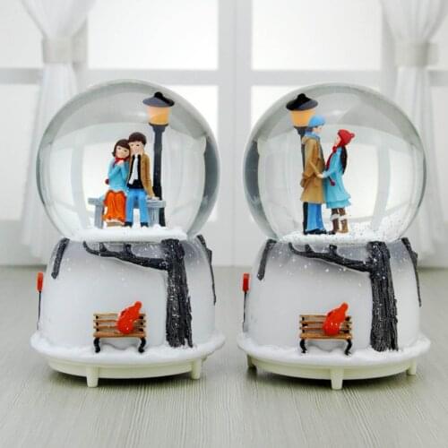 Automatic Spray Snow Music Crystal Ball Colorful Luminous Couple Snow Globe Music Box Sky City Music Case Valentines Day Gifts