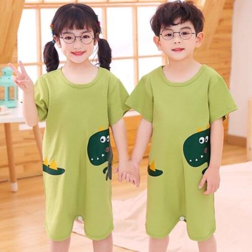 Childrens Pajamas Onesie Summer Cotton Short Sleeve Boys Girls Sleeping Bag Kids Dinosaur Homewear Sleepwear Clothes Jumpsuits