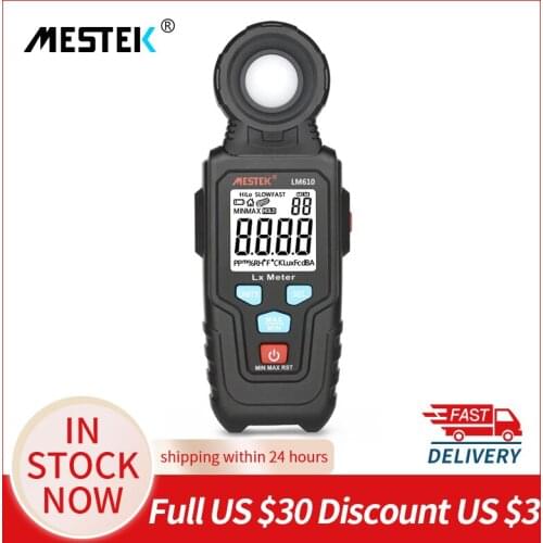 MESTEK LM610 Digital Light Meter Luxmeter 100,000 Lux/FC Meters Photometer Illuminometer Spectra Auto Range With Back light