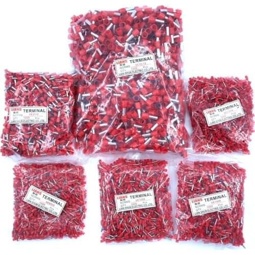 Insulated Terminal Block 1000pcs/Pack E0508/E7508/E1008/E1508/... Insulated Cord End Connector Electrical Crimp Terminals China