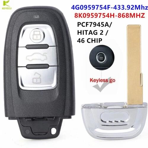 KEYECU Replacement Keyless go Smart Remote Key 433/868MHZ for Audi A4 A5 A6 A7 A8 Q3 Q5 S4 S5 S6 S7 S8 09-17 with Comfort Access