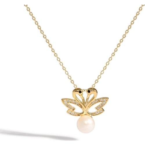 Kfvanfi 2021 New Fashion Korean Wave Natural Pearl Necklace Cute Swan Pendant Lady Jewelry Girl Christmas Gift