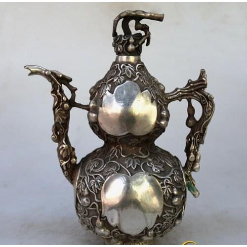 Collectable Old Qing Dynasty silver Gourd pot,Carved ornaments,with carving&mark,Handmade crafts,collection& adornment
