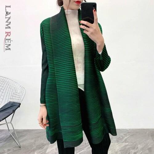 LANMREM Solid Color Scarf Collar Mid-length Cardigan Women 2020 New autumn Korean Loose Pleated Coat With Belt high quality PC78