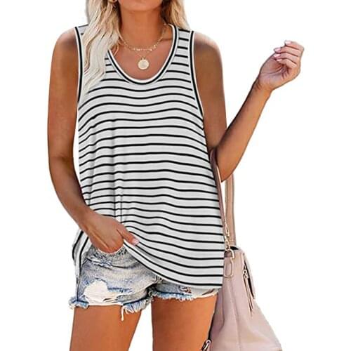 2021 New Striped Prints Womens Tank Top Fashion O-Neck Womens Casual Sleeveless Tank Top Streetwear T Shirts Women For Summer