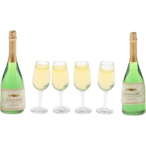 Miniature Wine Bottle, 1:12 Dollhouse Miniature Scene Model Kids Children Pretend Play Toys Doll House Decor with 4 Mini Cups