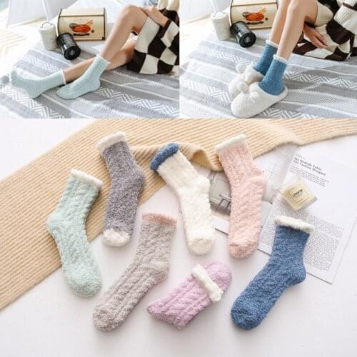 Fashion Pinkycolor Womens Socks 3D Fluffy Coral Velvet Cotton Knitted Socks Thick Warm Winter Floor Socks