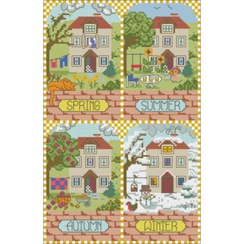 Xiaofang Four Seasons patterns Counted Cross Stitch 11CT 14CT 18CT DIY Cross Stitch Kits Embroidery Needlework Sets
