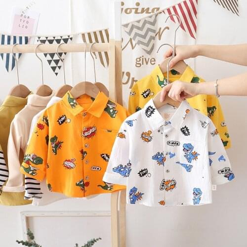 New Baby Boy long sleeve shirt spring sutumn children cotton fashion Dinosaur print tops clothing for boys girls kids clothes