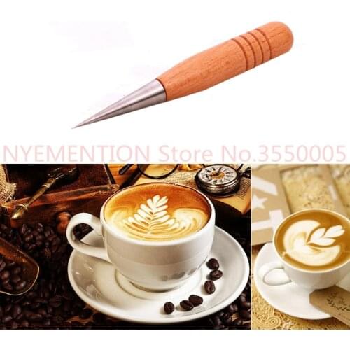 New Coffee Art Needles Stainless Steel Cafe DIY Wooden Handle Flower Artist Needles Cappuccino Supplies Foam Cafe Pens 10pcs