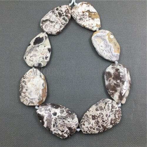 Oval Faceted Brown White Ocean Jaspers Slab Slice Drilled Nature Stone Beads For DIY Jewelry MY1116