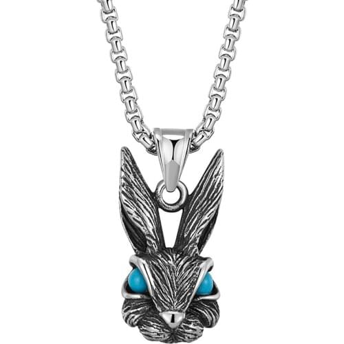 Stainless Steel Vintage Rabbit Animal Pendant Necklace Jewelry Blue Eyes Evil Rabbit Necklaces Jewelry Gift For HIm