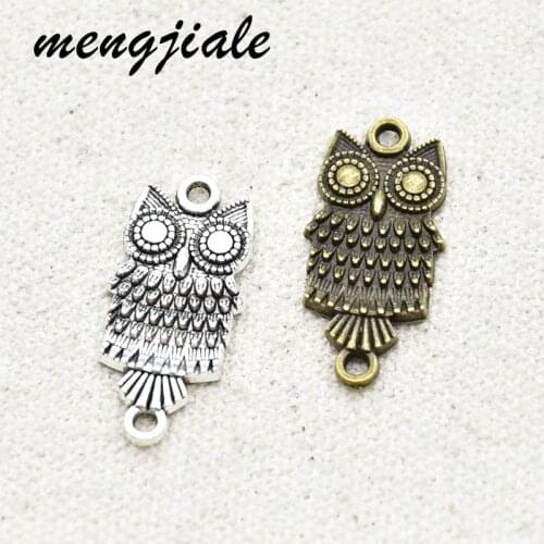 12pcs Wholesale Two Color Owl Connector Charms Zinc Alloy Metal Pendants For DIY Handmade Jewelry Accessories Making 27*13mm