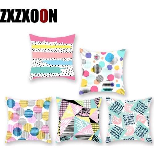 Polyester Throw Pillows Case Colorful Circle Geometric Dot Stripe Cushion Cover for Sofa Home Decor Living Room 45x45cm