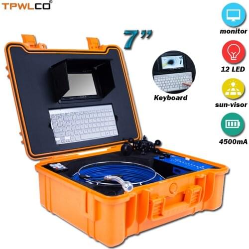 25mm Waterproof Pipeline Video Inspection Camera With 12pcs LEDS 20m 8GB SD Card DVR Industrial Endoscope System With 7" Monitor