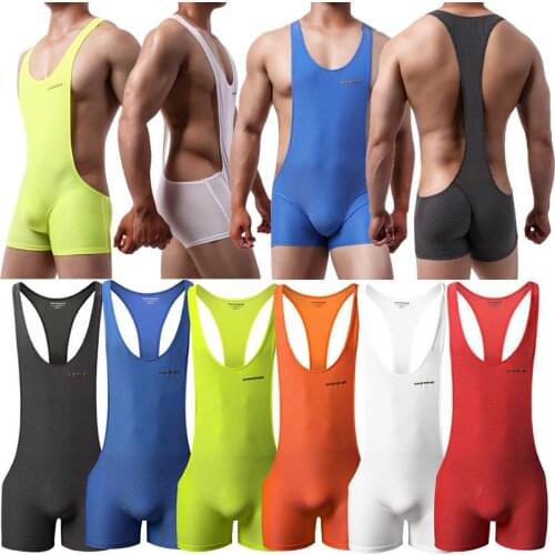 Sexy Men Undershirts Shorts Leotard Sports Fitness Shaperwear Wrestling Singlet Jumpsuits Underwear Mankini Suspender Bodysuits