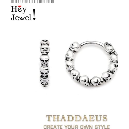 Creole Skulls Hinged Hoop Earrings,Europe Style Punk Fashion Good Jewelry For Women Men,2019 Gift In 925 Sterling Silver