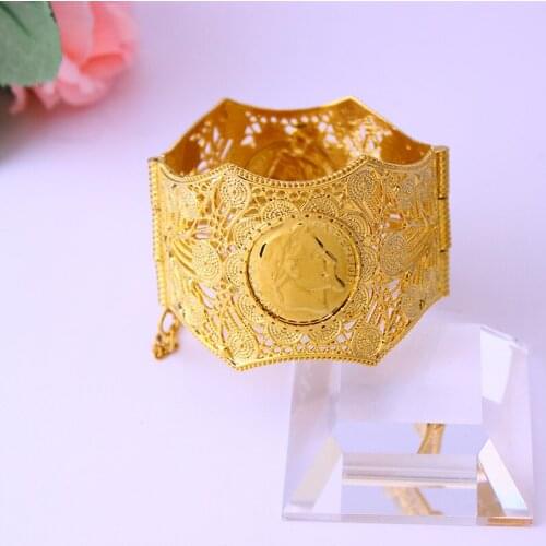 2019 Classic Coin Wide Bracelet Gold Female Wedding Jewelry Bangle Retro Fashion Gift High Quality Copper Women Accessories
