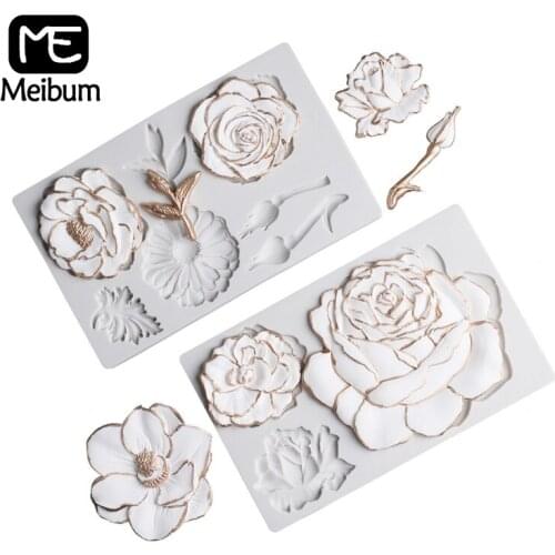 Meibum Silicone Mold Fondant Mould Flower Relief Cake Decorating Tools Peony Rose Cherry Blossom Sugarcraft Baking Tools
