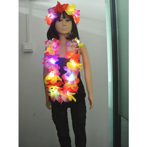 Women Girl Light Hawaii Luau Party LED Glow Flower Lei Necklace Hula Garland Wreath Party wedding birthday Christmas Xmas