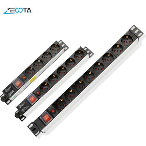 PDU Power Strip Network Cabinet Rack Plug Socket 1U Aluminum Alloy 4 way EU Outlets Overload Protection Switch 2m Extension Cord