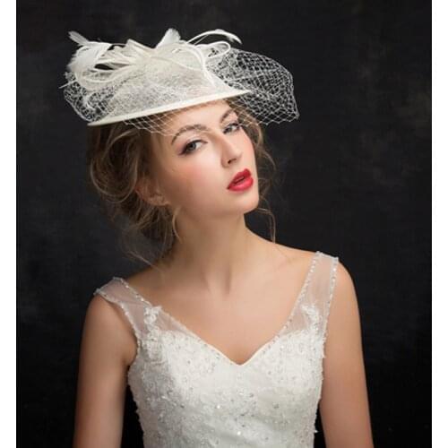 Vintage Birdcage Veil Wedding Veil Netting Face Feather Ribbon Bridal Hats Wedding Accessories Brides Fascinator White Veil