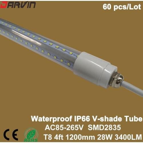 Tube led Waterproof IP65 T8 fluorescent Tube Lamp 4ft 1200mm 120cm LED IP66 V-shade LED Tube Light for Refrigerating Chamber