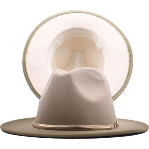 2021 New Quality Felt Jazz Fedora Hat Women Men Imitation Wool Panama Trilby Hat With Metal Chain Decor Fashion Party Cap