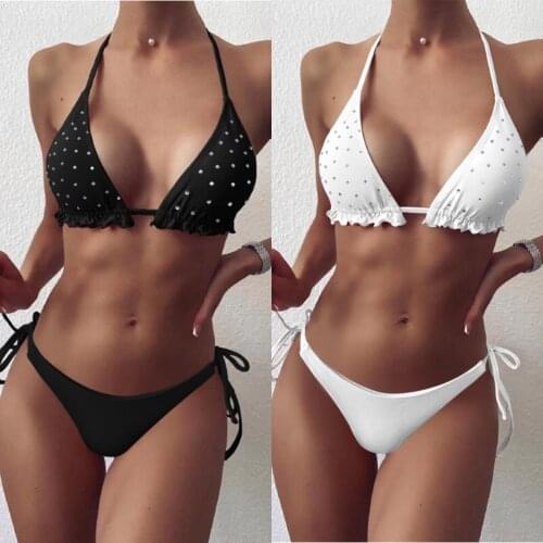 Women Rhinestone Swimwear Ladies Summer Split Swimsuit Sets Adults Creative Hanging Neck Sexy Bikini Backless Swimsuit