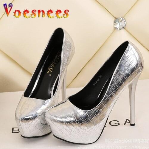 Shoes Woman 2019 New Arrival Waterproof High Heel Shallow Point Single Shoe Metal Embossed Lattice Night Shoe Ladies Shoes