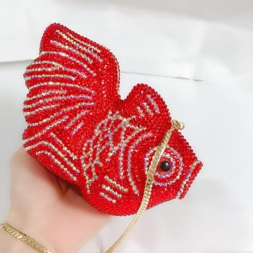 XIYUAN fish shape Women evening party bag diamonds crystal clutch purse luxury bridal wedding party wallet handbag clutches