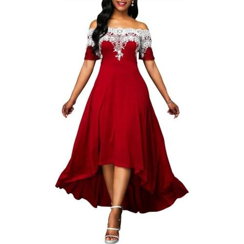 Hot Apparel Summer Autumn Dresses Plus Size Party Lace Patchwork Off Shoulder Short Sleeve Women High Low Dress