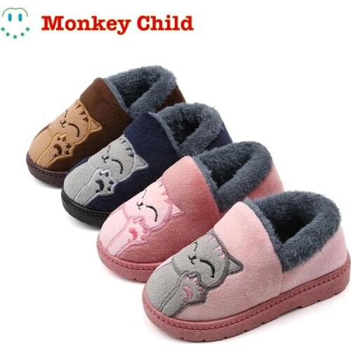 Winter Lovely Boys and girls Cartoon Home Indoor Anti-skid Bag heel Children Cotton-padded shoes Cotton slippers