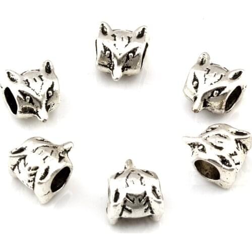 150Pcs Alloy Double-Sided Fox Head Design Big Hole Spacer Beads For Jewelry Making Bracelet Necklace DIY Accessories D-85